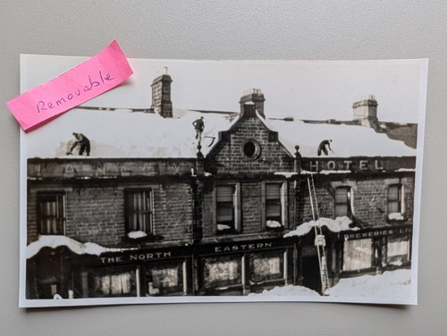 Old photo men roof snow - ,